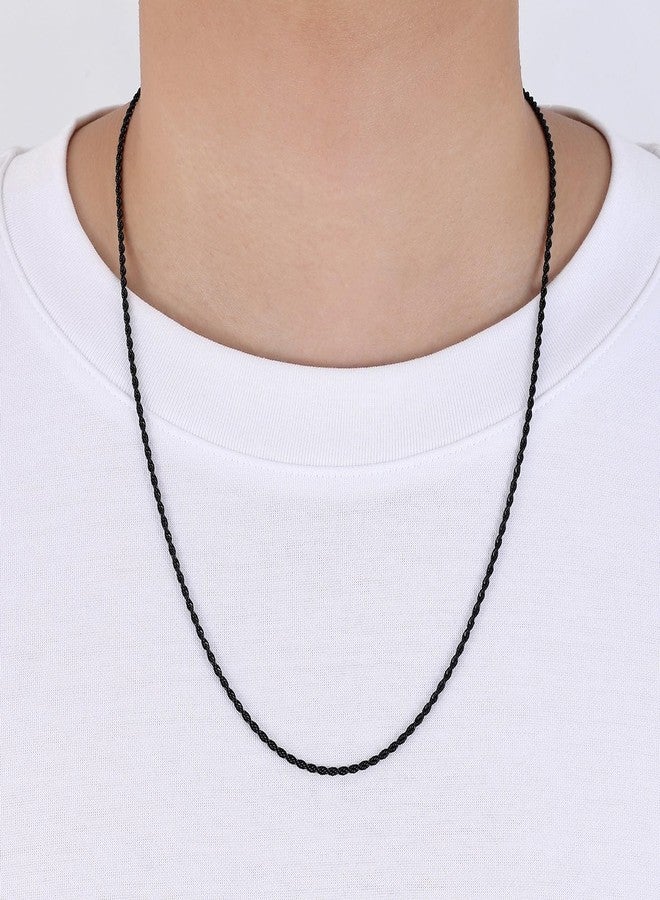 Fiusem سلسلة حبل سوداء من فيوسيم للرجال، قلادة من الفولاذ المقاوم للصدأ 2 مم للرجال والنساء، سلسلة حبل بطول 18 بوصة - Image 3